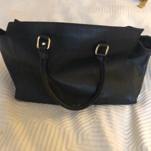 Black leather handbag.